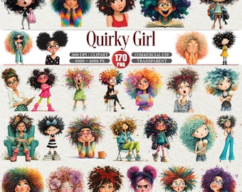 Quirky Girl Character Clipart Bundle 170 PNG Illustrations