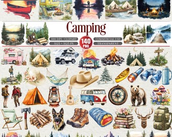 Camping Clipart Bundle PNG Outdoor Adventure Nature Set