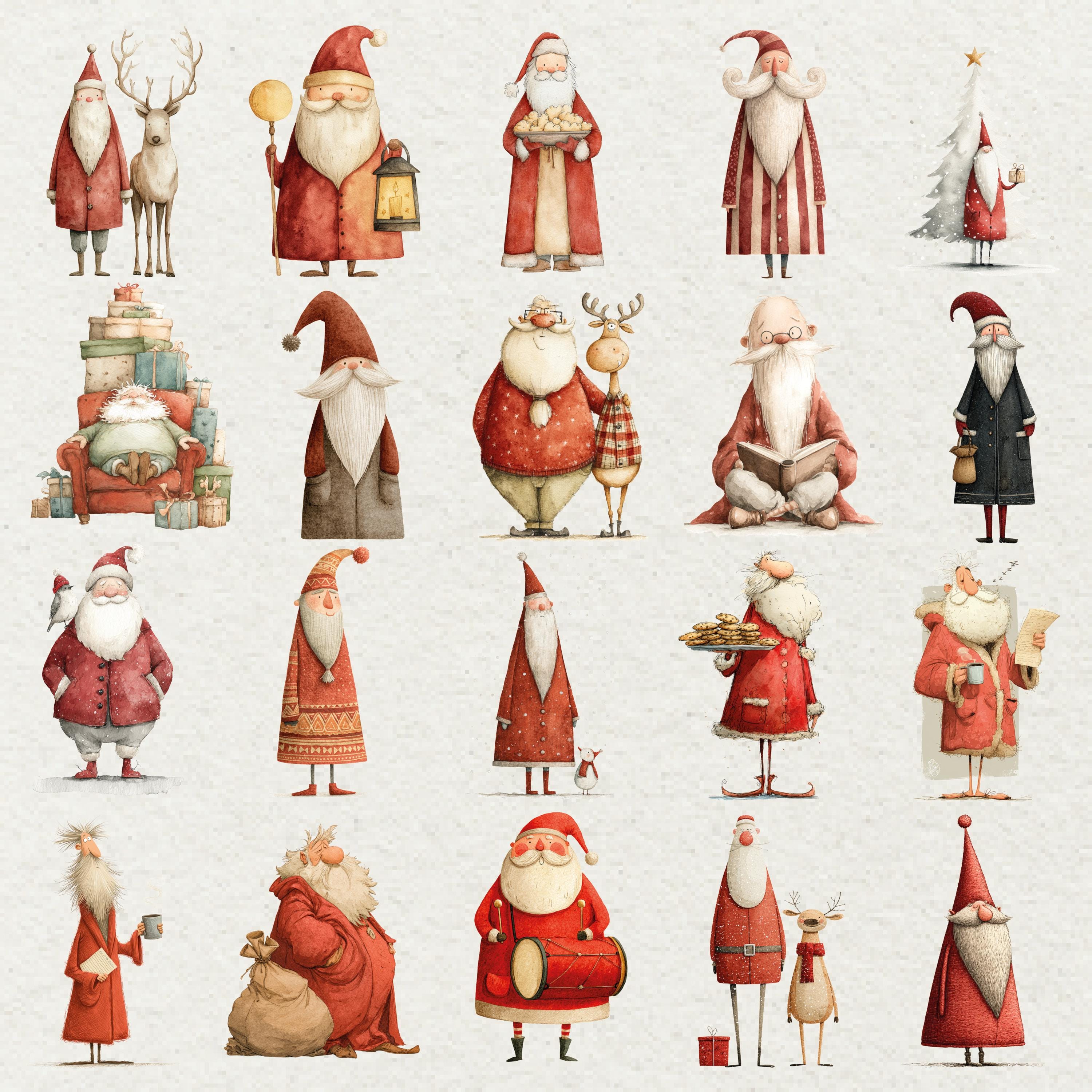 Whimsical Santa Christmas Clipart Bundle PNG Set - Etsy