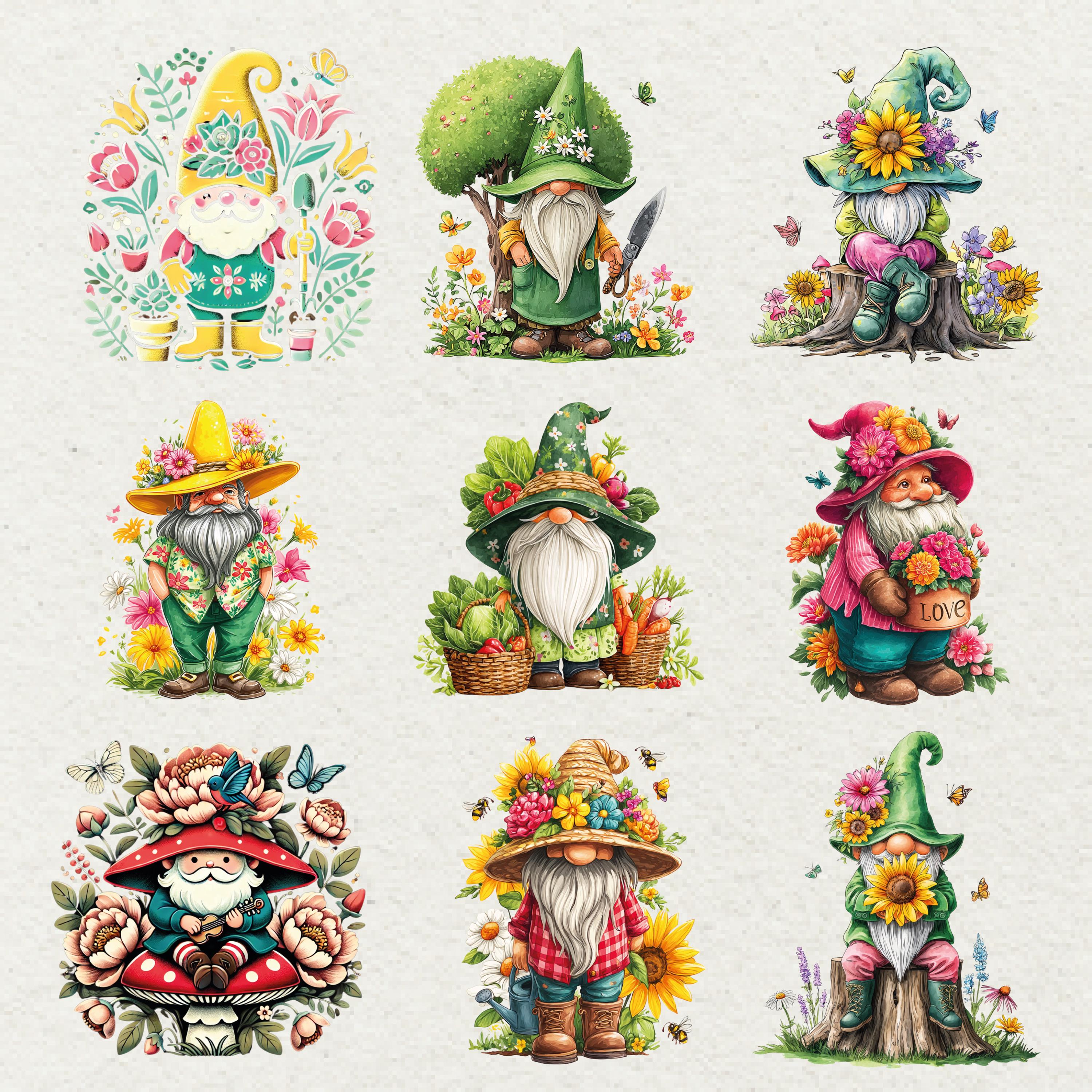 Garden Gnomes Clipart Bundle 50 PNG Spring Illustrations - Etsy