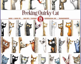 Quirky Cat Clipart Bundle, 75 lustige Katzen PNGs
