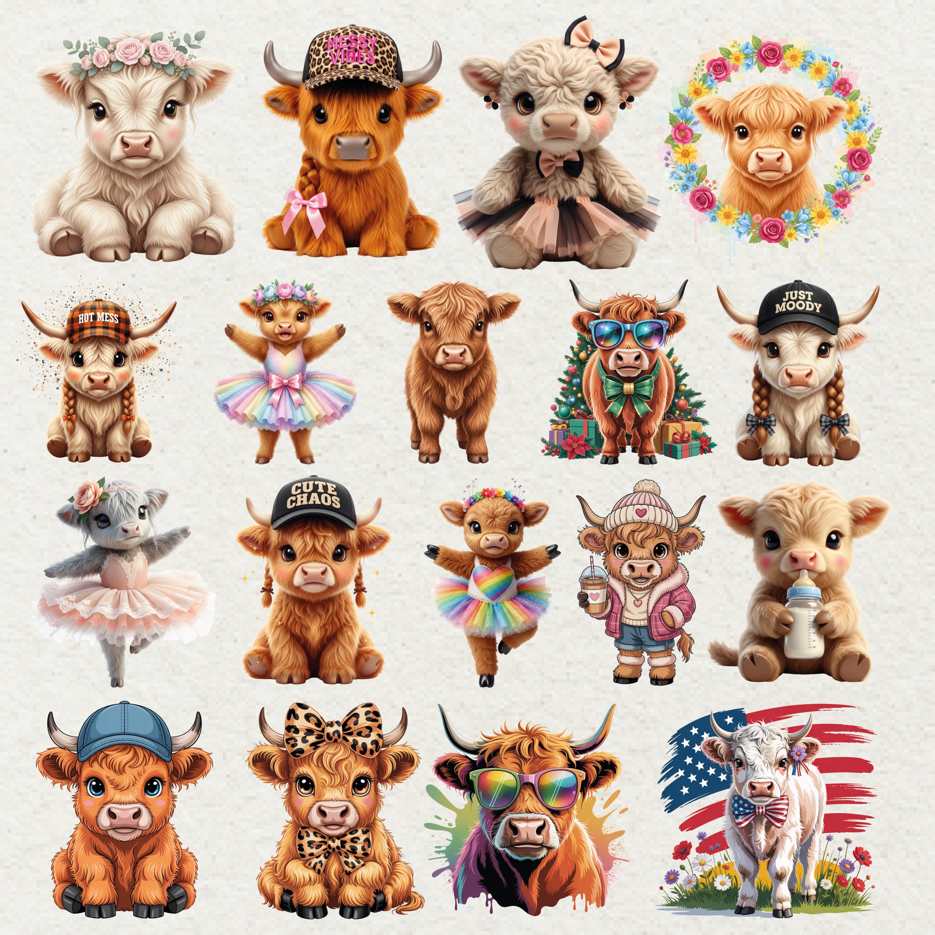 Baby Highland Cow Clipart Set | 50 PNG Bundle - Etsy