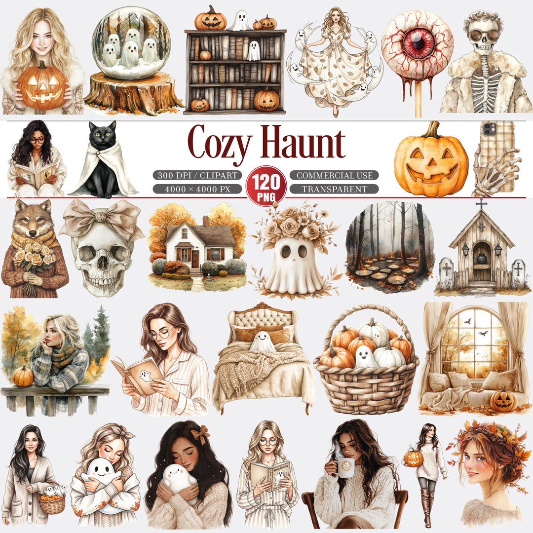 Cozy Haunt Halloween Clipart Bundle PNG Commercial Use - Etsy