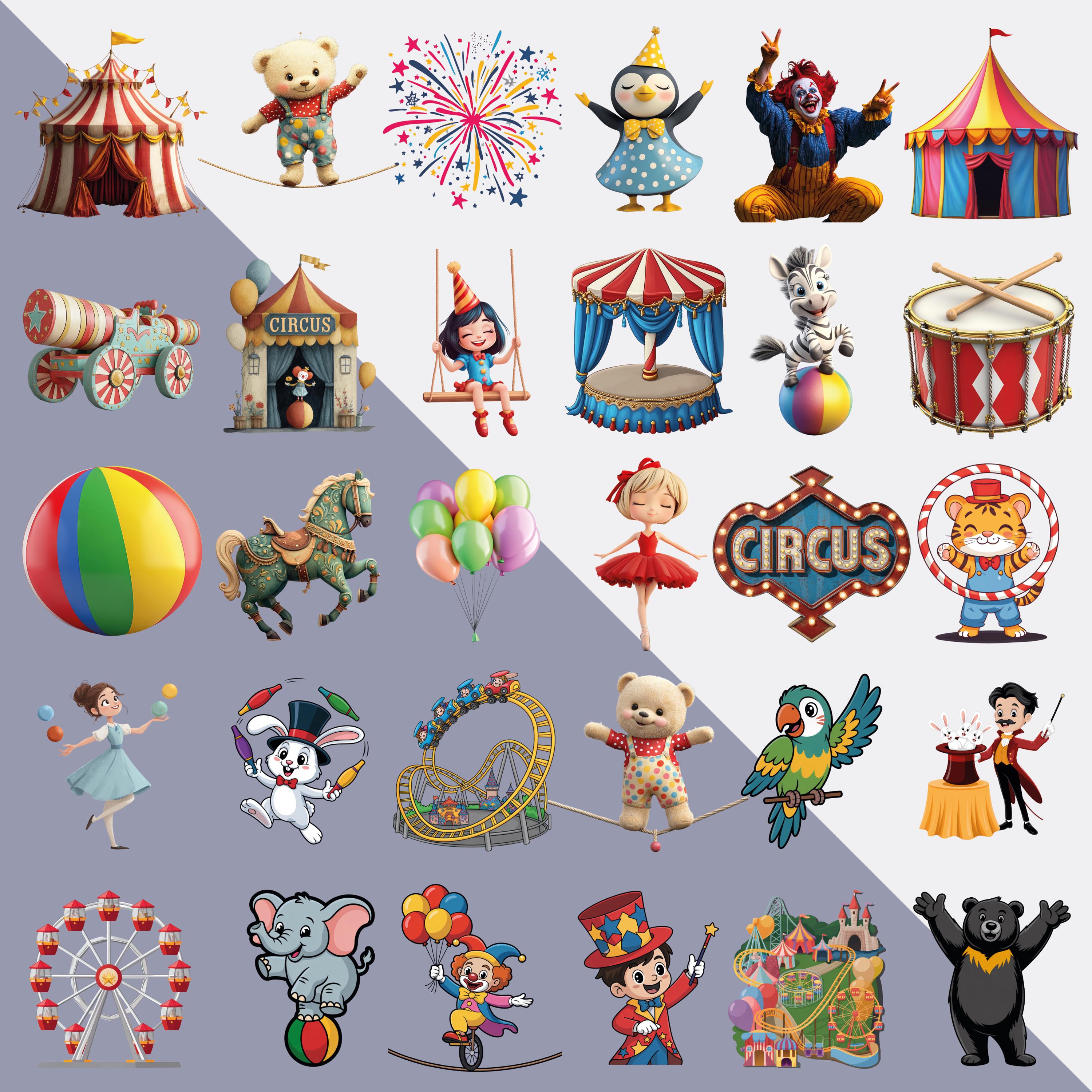 Circus Clipart Bundle Carnival Characters Animals 165 PNG - Etsy