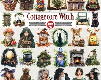 Cottagecore Witch Clipart Bundle with Herbal Magic PNG Set