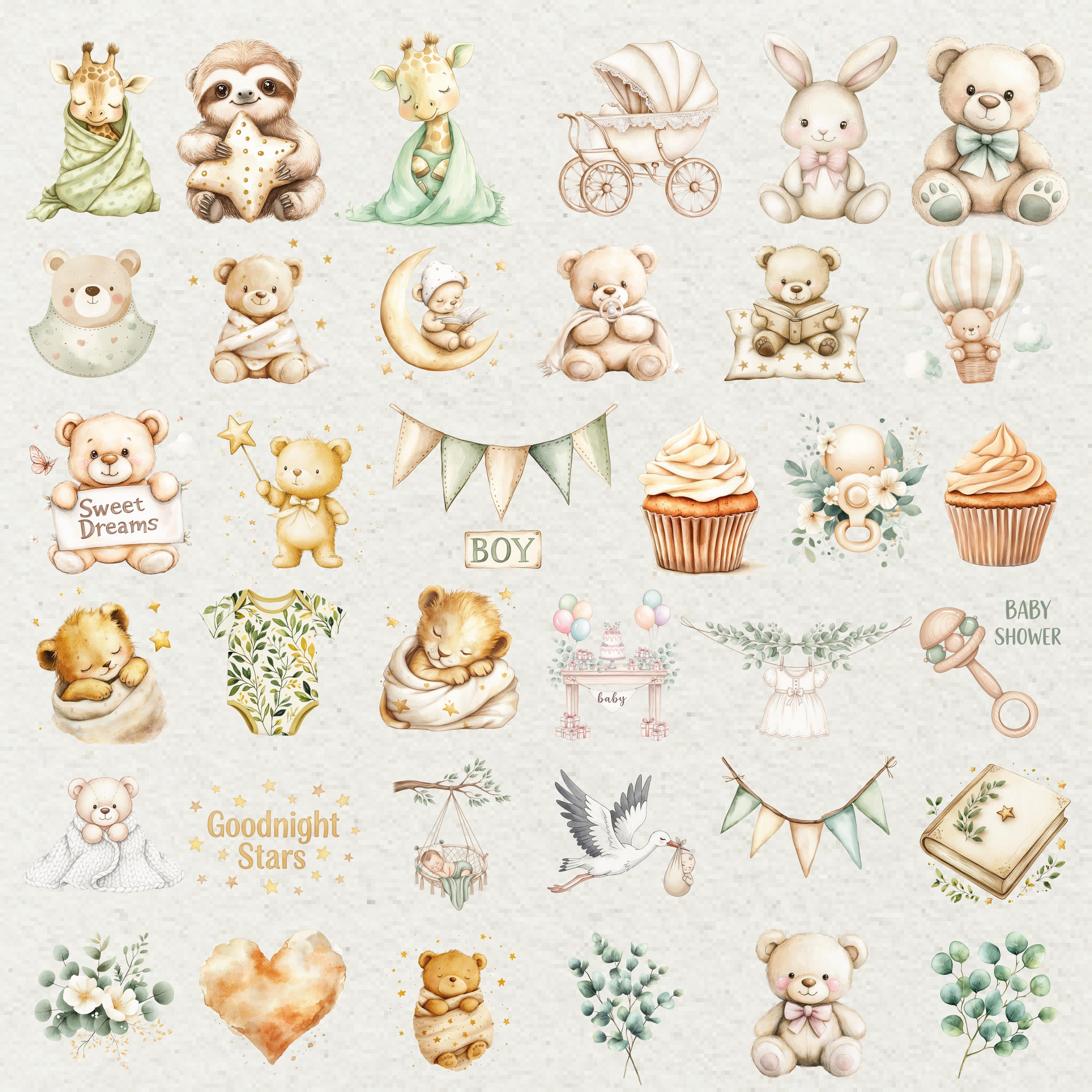 Neutral Baby Shower Clipart Gender Neutral Nursery Collection PNG - Etsy