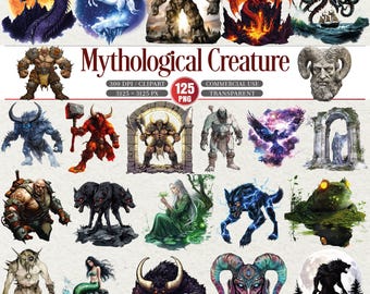Mythological Creature Clipart Bundle PNG Fantasy Monster Art