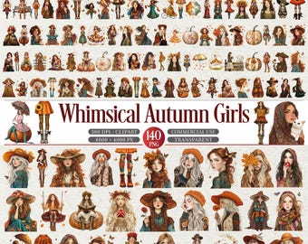 Grillige herfst clipartset meisjes | 300 dpi, png-bestand:
