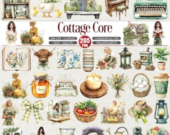 Cottage Core Clipart Bundle Vintage Cozy Cottagecore PNG Set