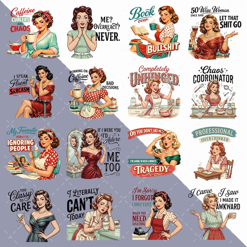 Rolig sarkastisk 1950-tals retro hemmafru PNG Clipart-paket bild 3