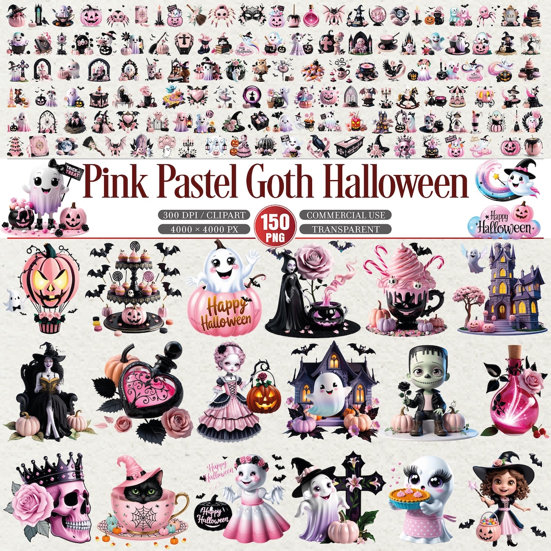Pink Pastel Goth Halloween Clipart Spooky PNG Set - Etsy