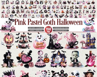 Pink Pastel Goth Halloween Clipart Gruseliges PNG Set