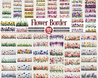 Floral Border Clipart Bundle 105 PNG Transparent Commercial Use