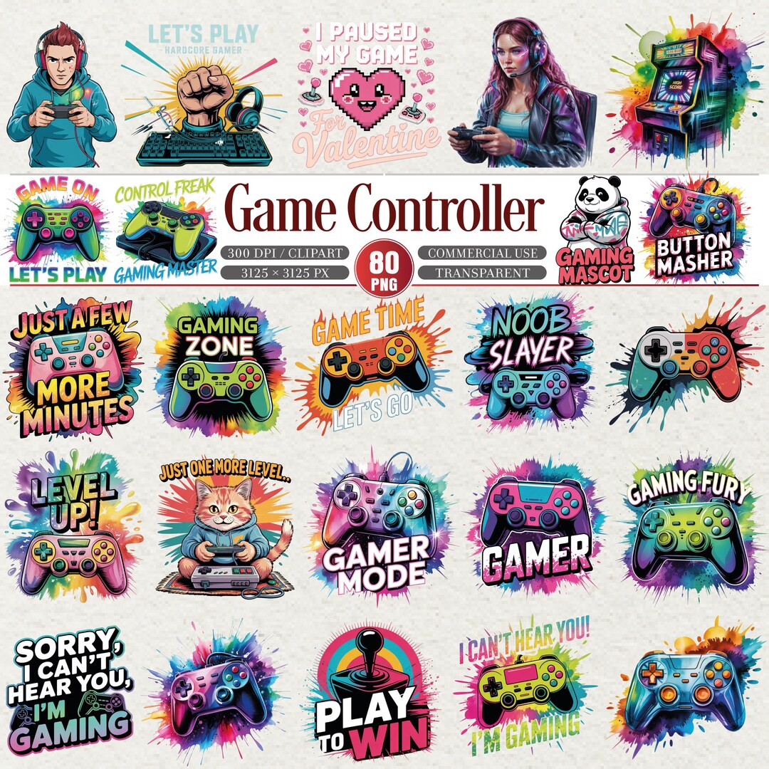 Game Controller Clipart PNG Bundle for Gamers - Etsy
