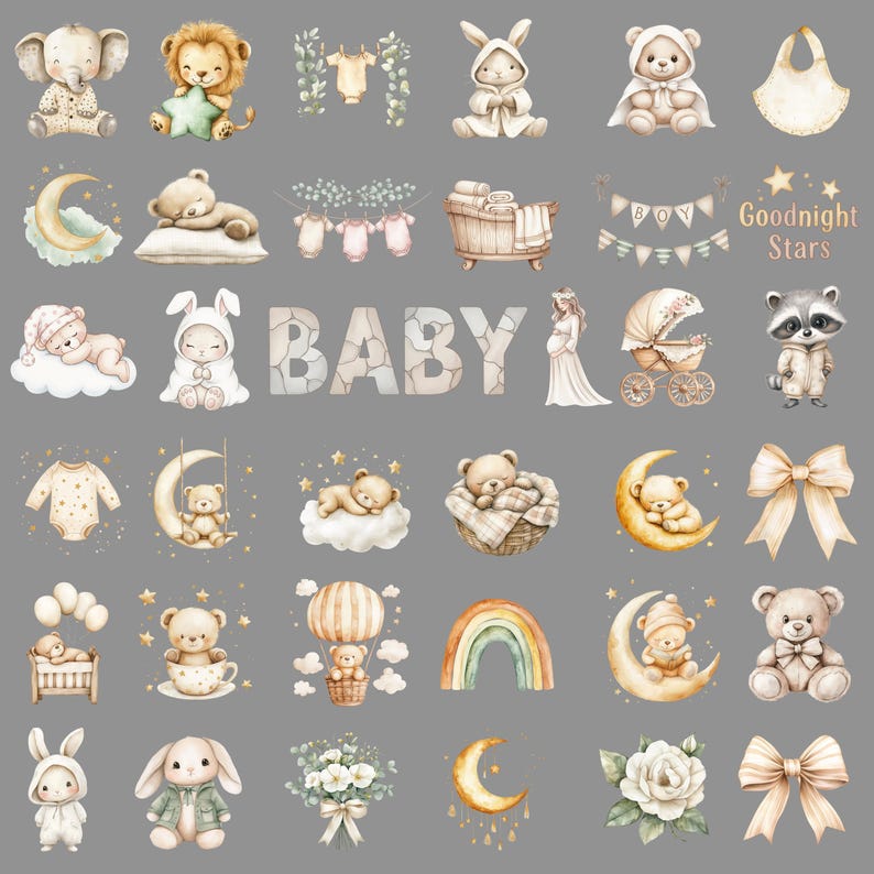 Neutral Baby Shower Clipart Gender Neutral Nursery Collection PNG - Etsy