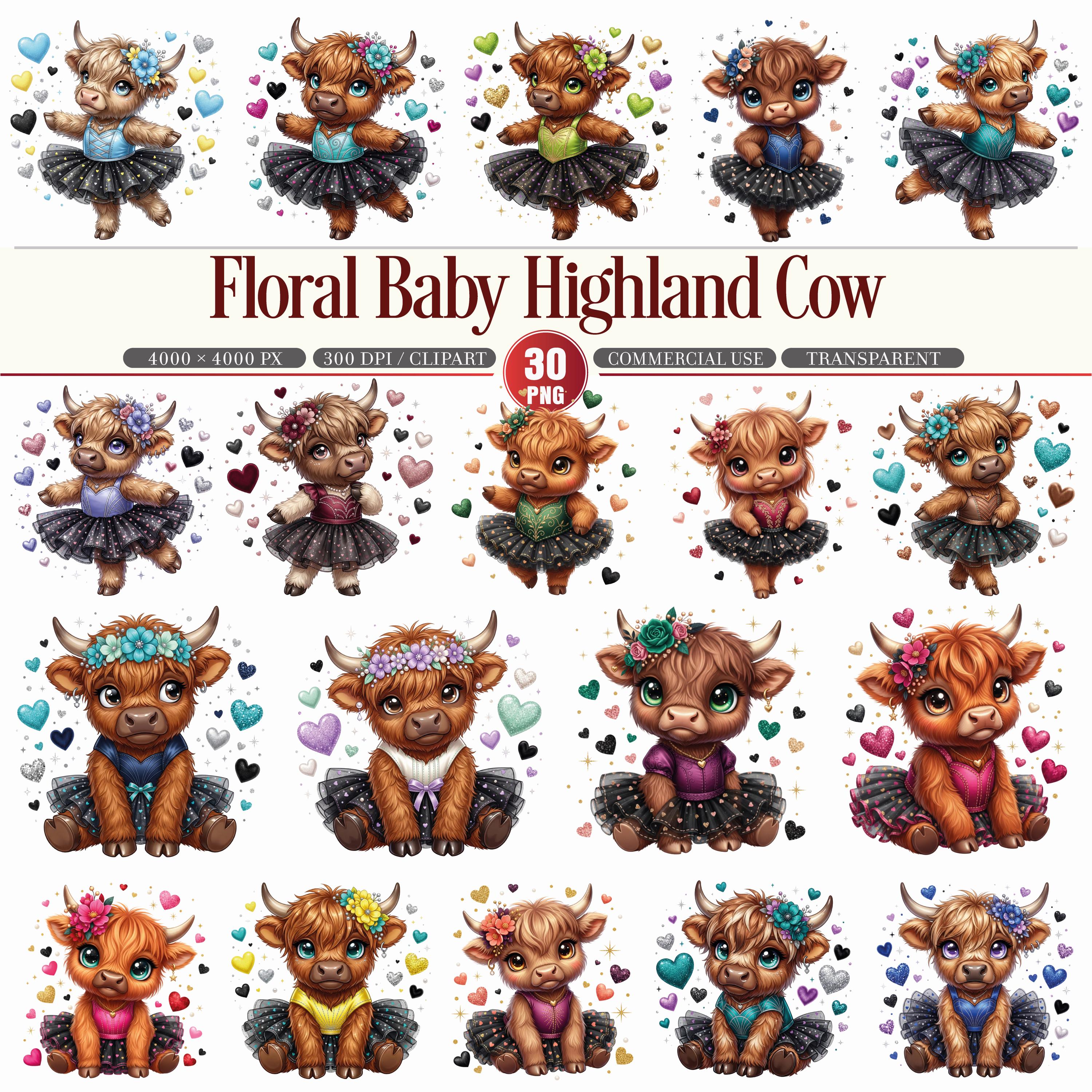 Floral Baby Highland Cow Png Clipart Bundle for Nursery Designs - Etsy