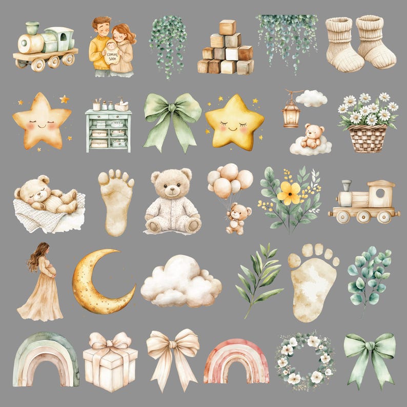 Neutral Baby Shower Clipart Gender Neutral Nursery Collection PNG - Etsy