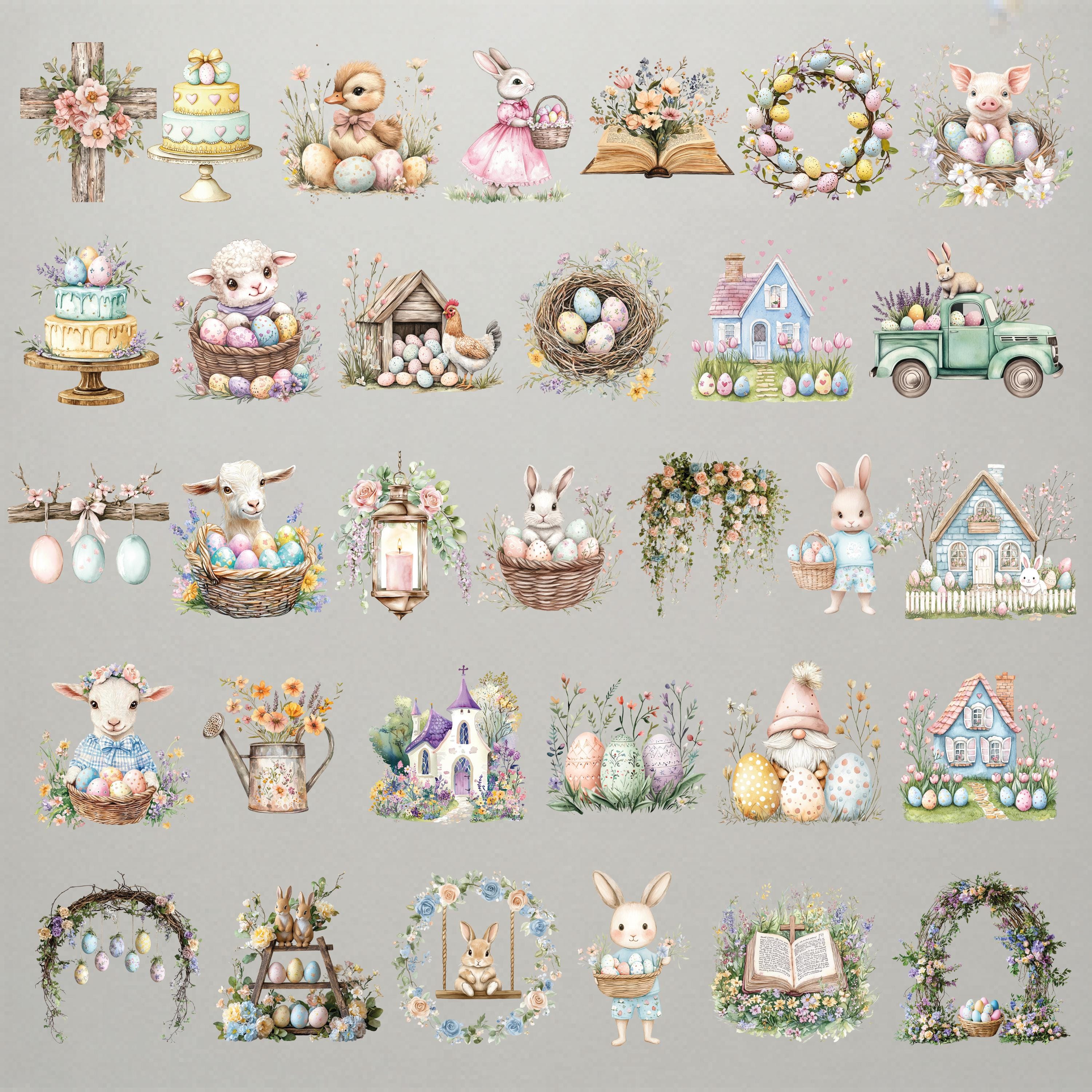 Pastel Easter Clipart Bundle 165 PNG Spring Illustrations - Etsy