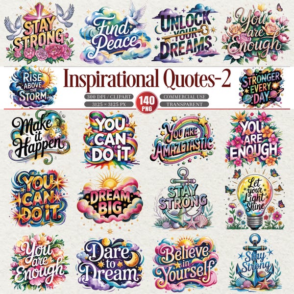 Inspirational Quotes Clipart PNG Bundle for Positivity