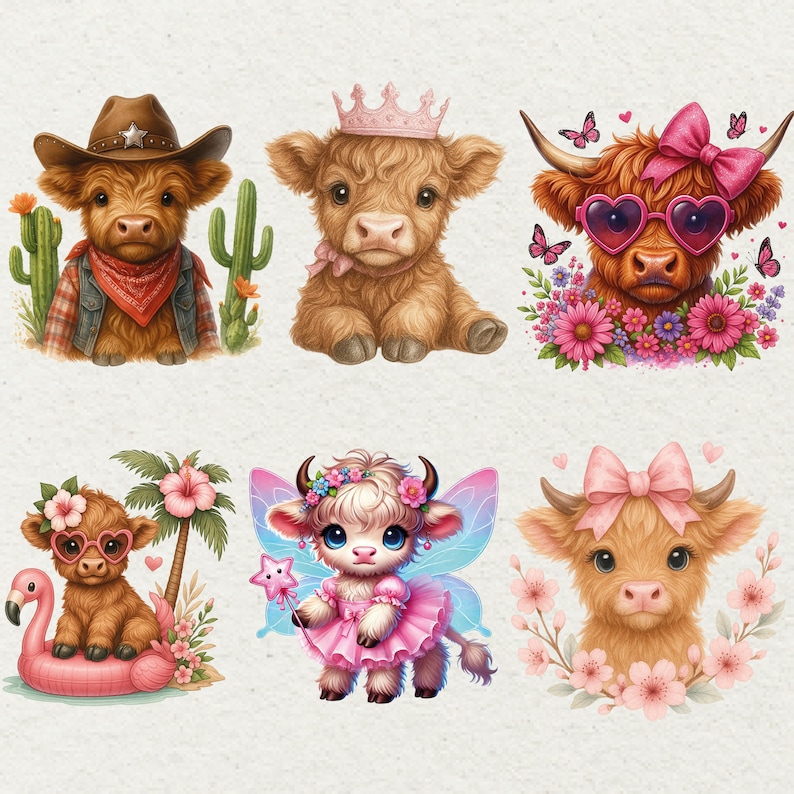 Baby Highland Cow Clipart Bundle 60 PNG Farm Animals - Etsy