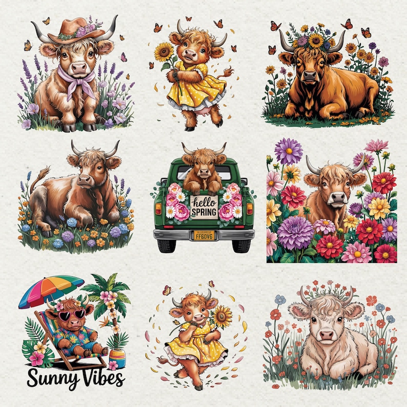 Baby Highland Cow Clipart Set 75 PNG Farm Illustrations - Etsy