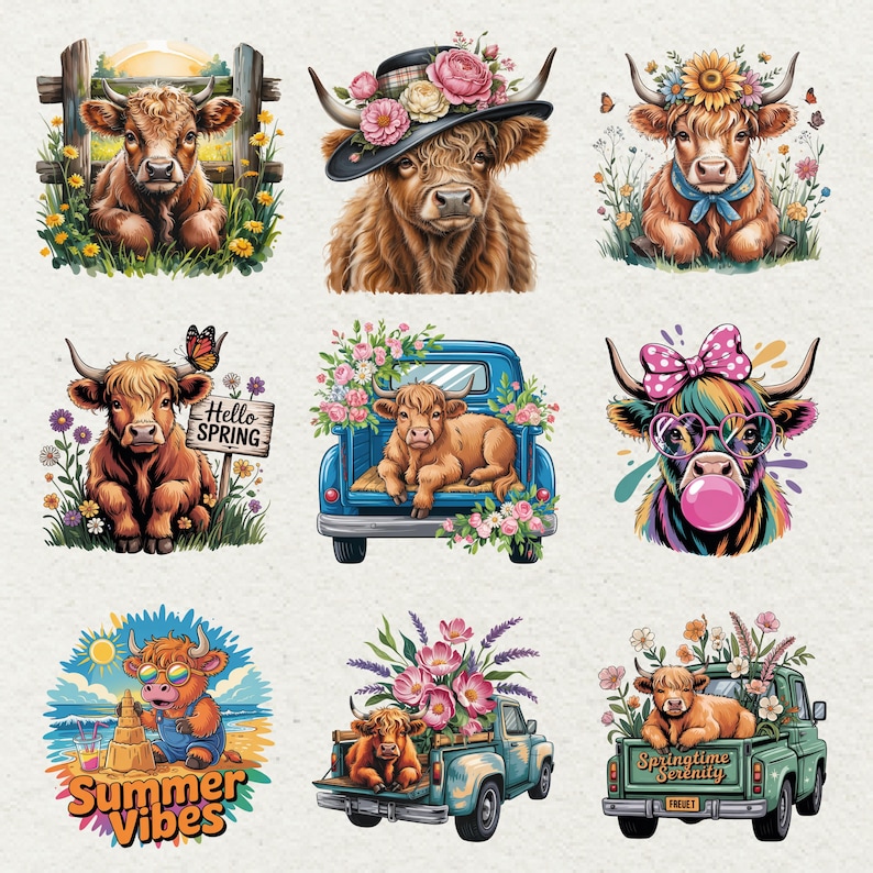 Baby Highland Cow Clipart Set 75 PNG Farm Illustrations - Etsy