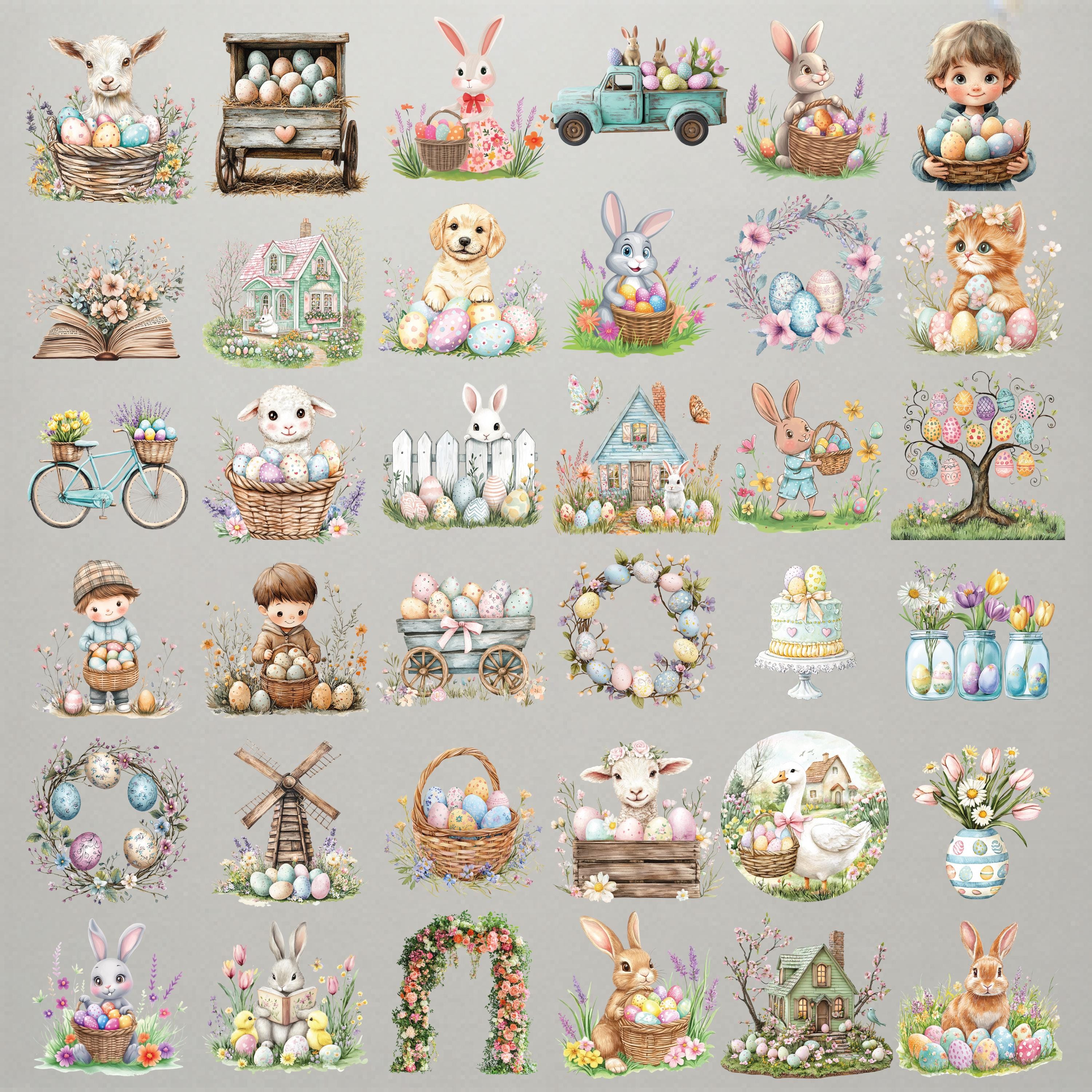 Pastel Easter Clipart Bundle 165 PNG Spring Illustrations - Etsy