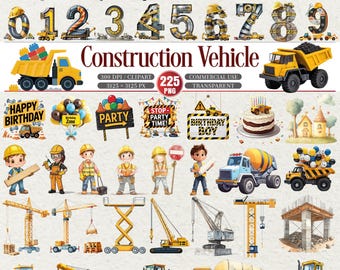 Construction Birthday Clipart Vehicles Trucks Party PNG