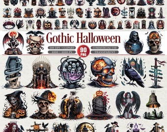 Gothic Halloween Clipart Bundle 90 PNG Designs