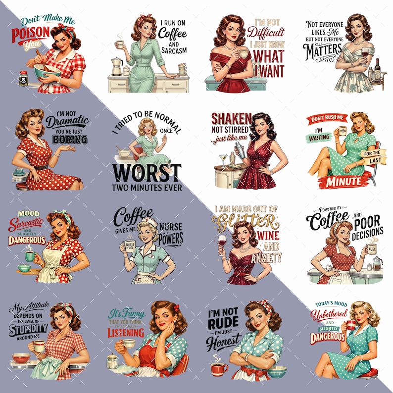 Rolig sarkastisk 1950-tals retro hemmafru PNG Clipart-paket bild 2