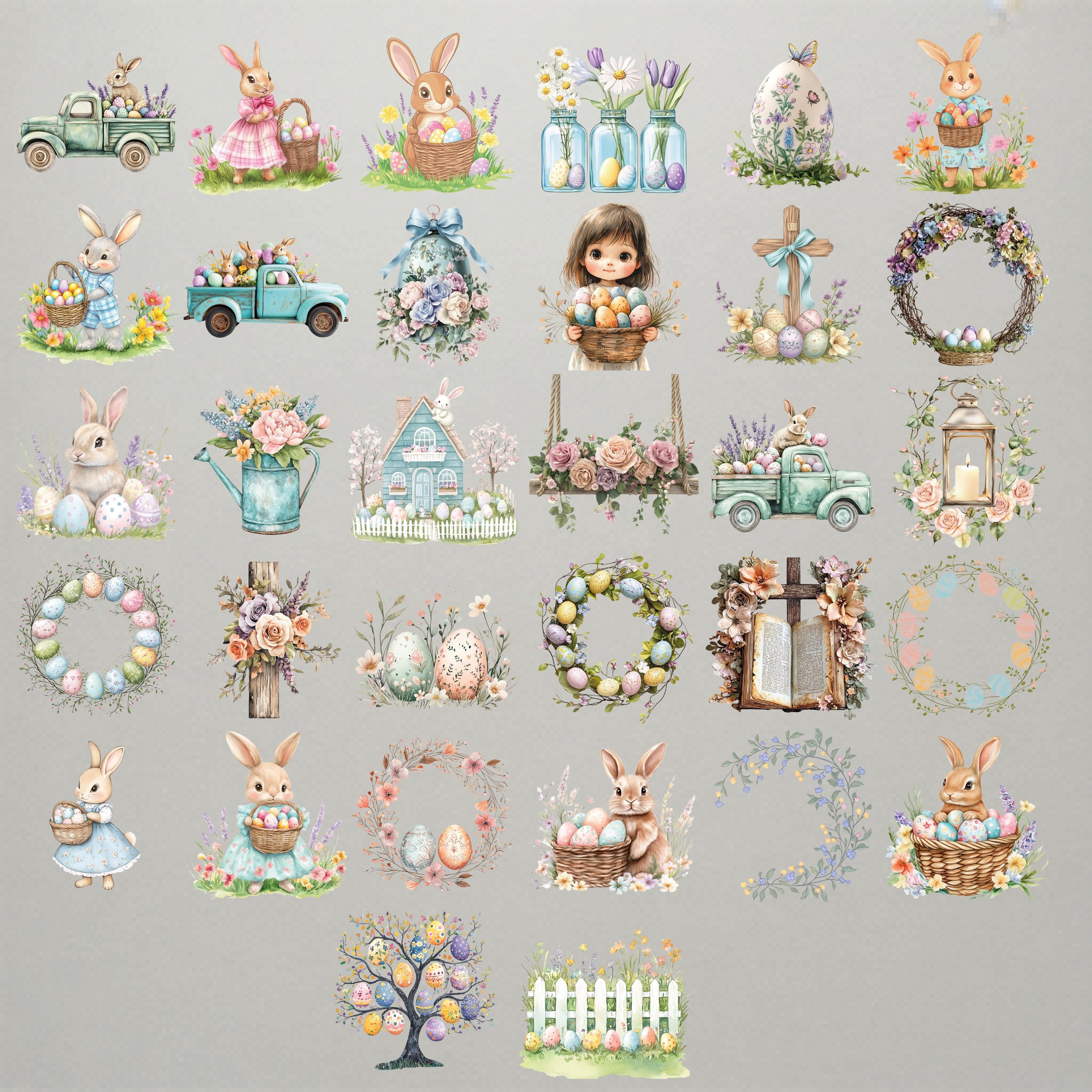 Pastel Easter Clipart Bundle 165 PNG Spring Illustrations - Etsy