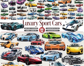 Luxury Sport Cars Clipart Bundle 80 PNG Supercar Graphics