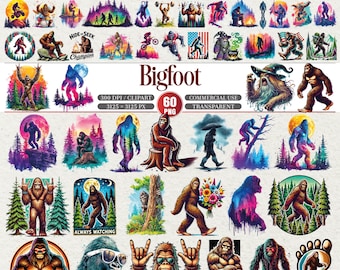 May include: A collection of Bigfoot-themed illustrations in various poses and settings. The images feature the text "Bigfoot", "Hide-Seek Champion", and "Always Watching". The illustrations are colorful and include a variety of backgrounds and styles.