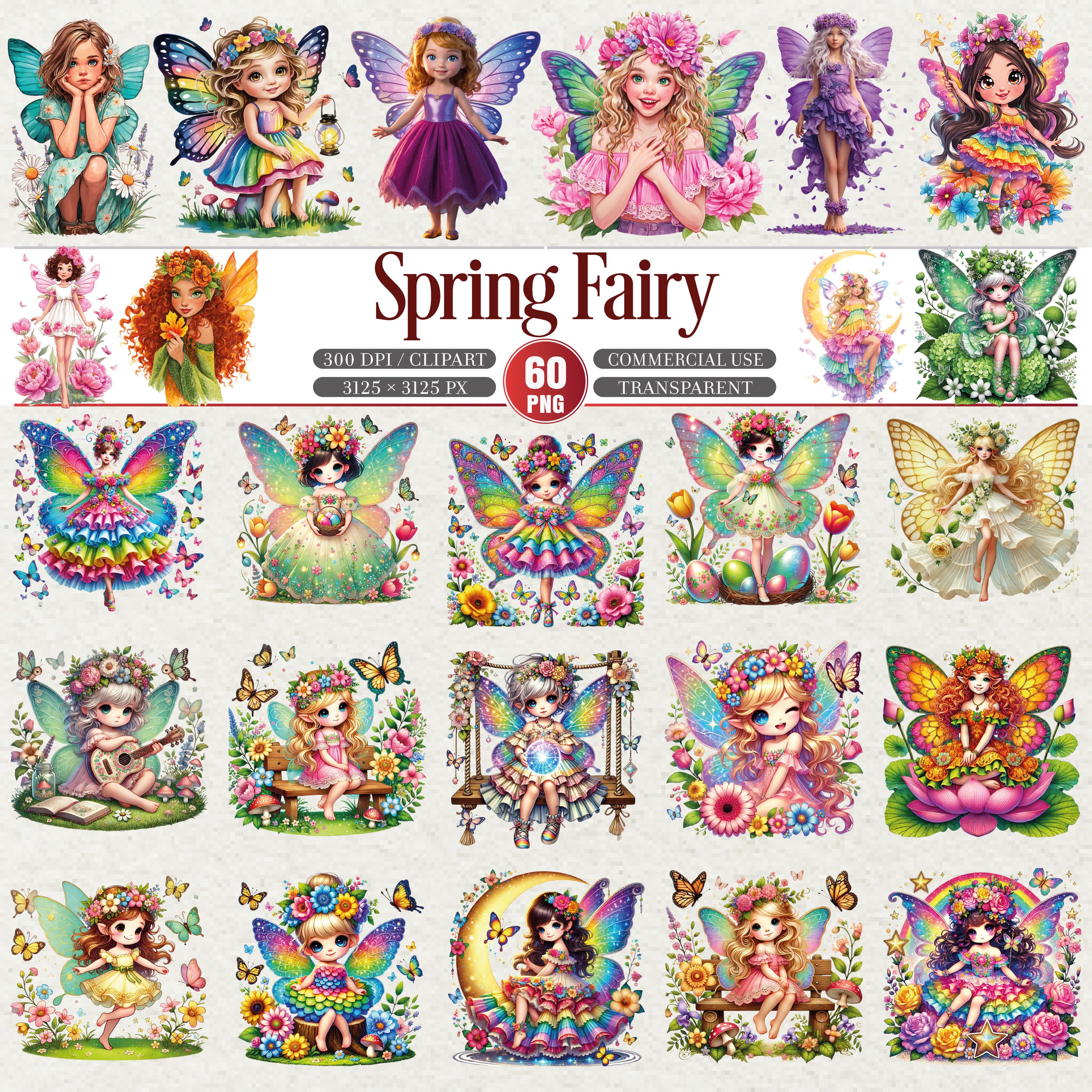 Spring Fairy Clipart Bundle PNG Colorful Fantasy Fairy Set - Etsy
