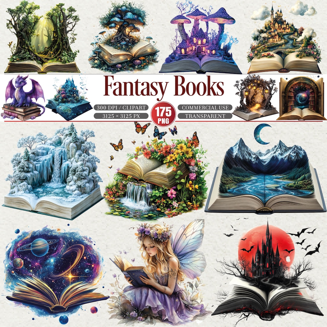 Fantasy Books Clipart Magical Storybook Illustration Bundle 175 PNG - Etsy