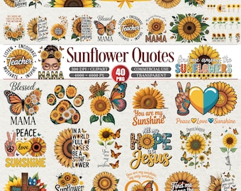 Sunflower Quotes Clipart Bundle 40 PNG Transparent Commercial Use