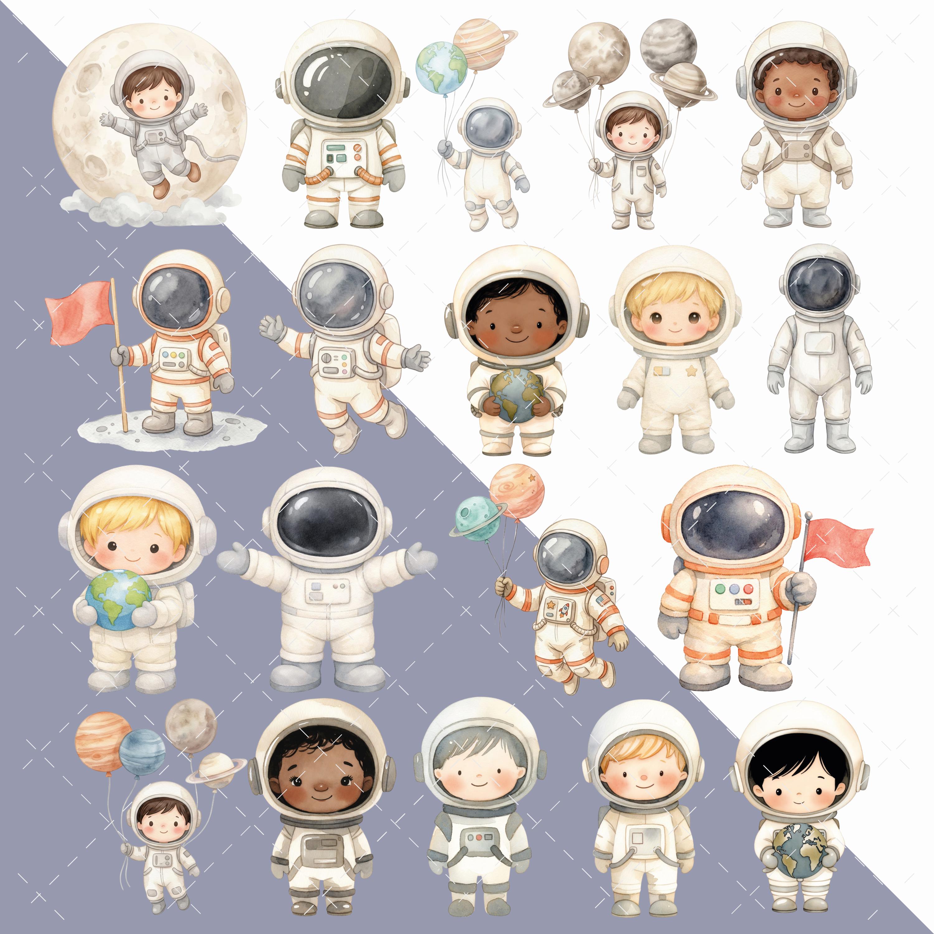 Watercolor Space Clipart Bundle Astronaut Rocket Planets Nursery PNG - Etsy