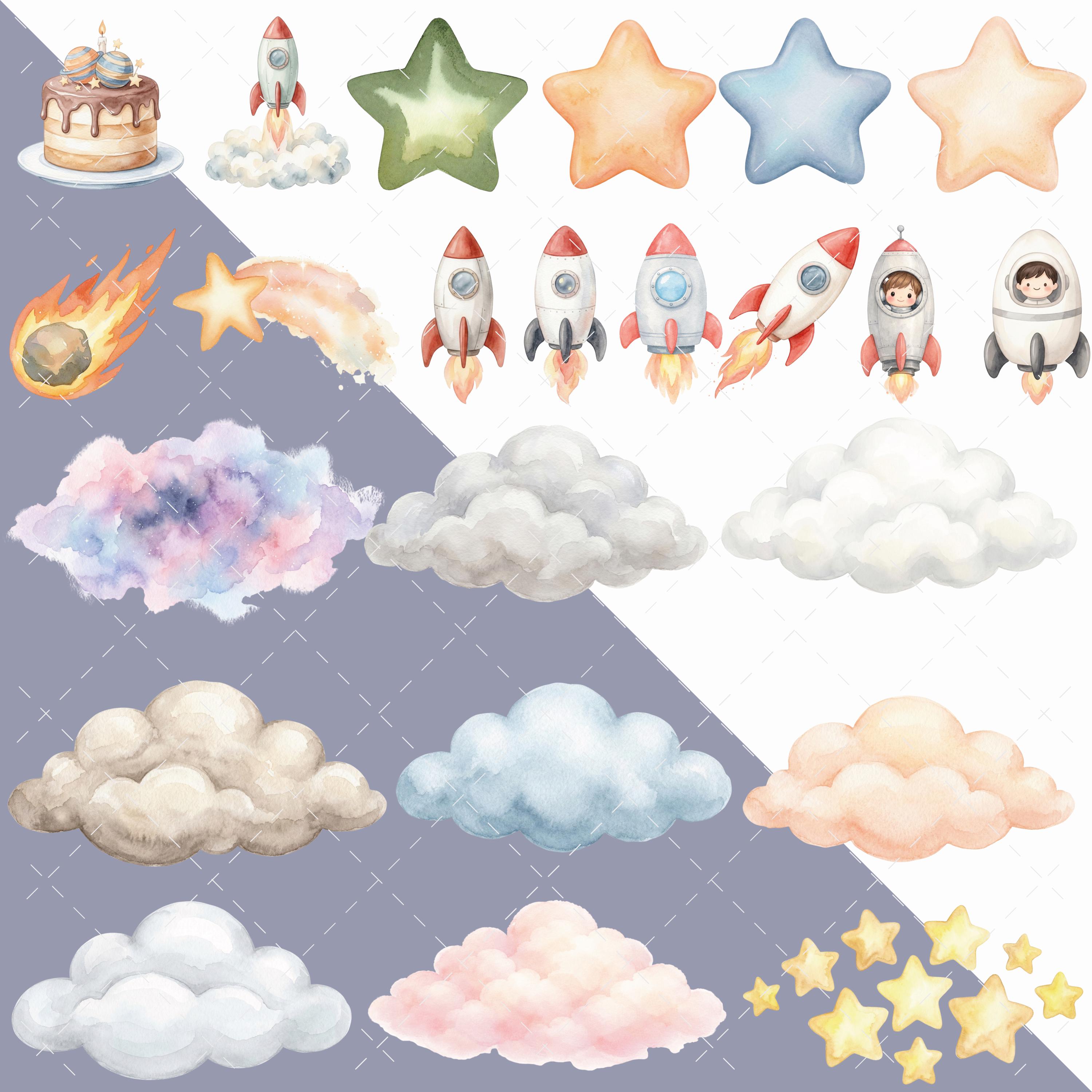 Watercolor Space Clipart Bundle Astronaut Rocket Planets Nursery PNG - Etsy