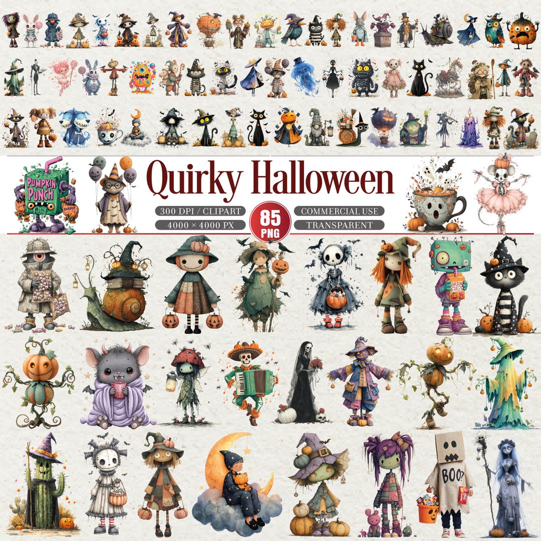 Quirky Halloween Clipart Characters Spooky Fantasy PNG Set - Etsy