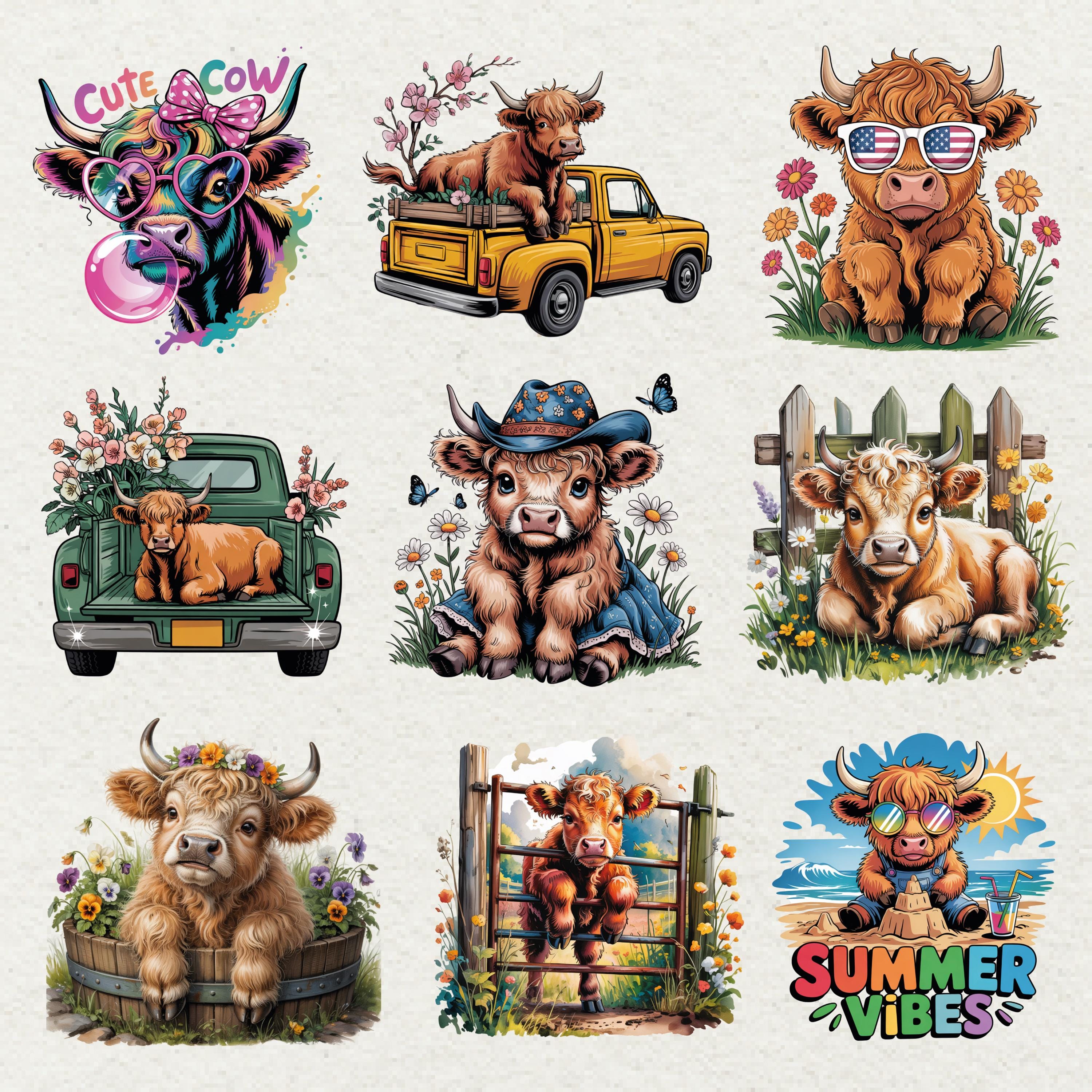 Baby Highland Cow Clipart Set 75 PNG Farm Illustrations - Etsy