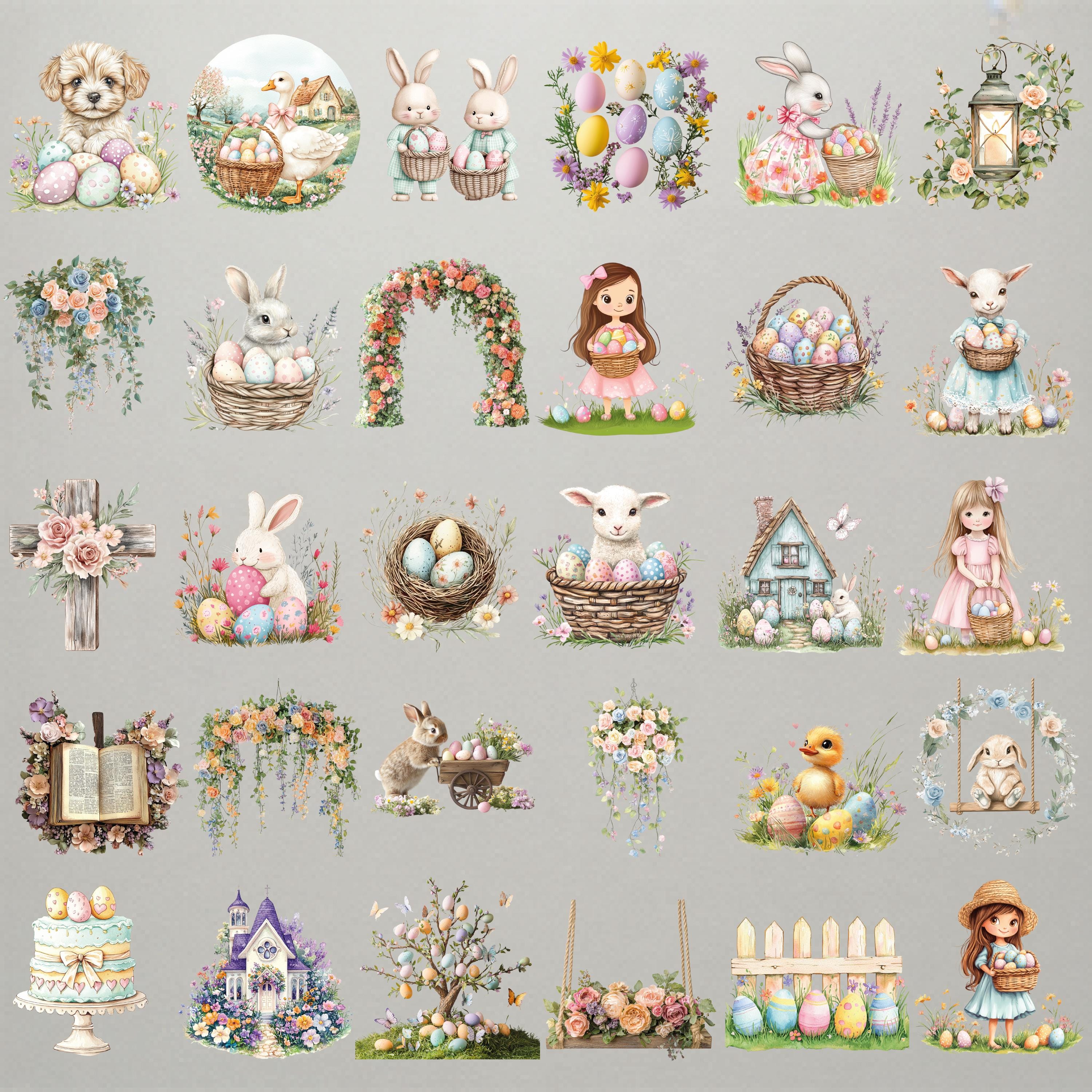 Pastel Easter Clipart Bundle 165 PNG Spring Illustrations - Etsy