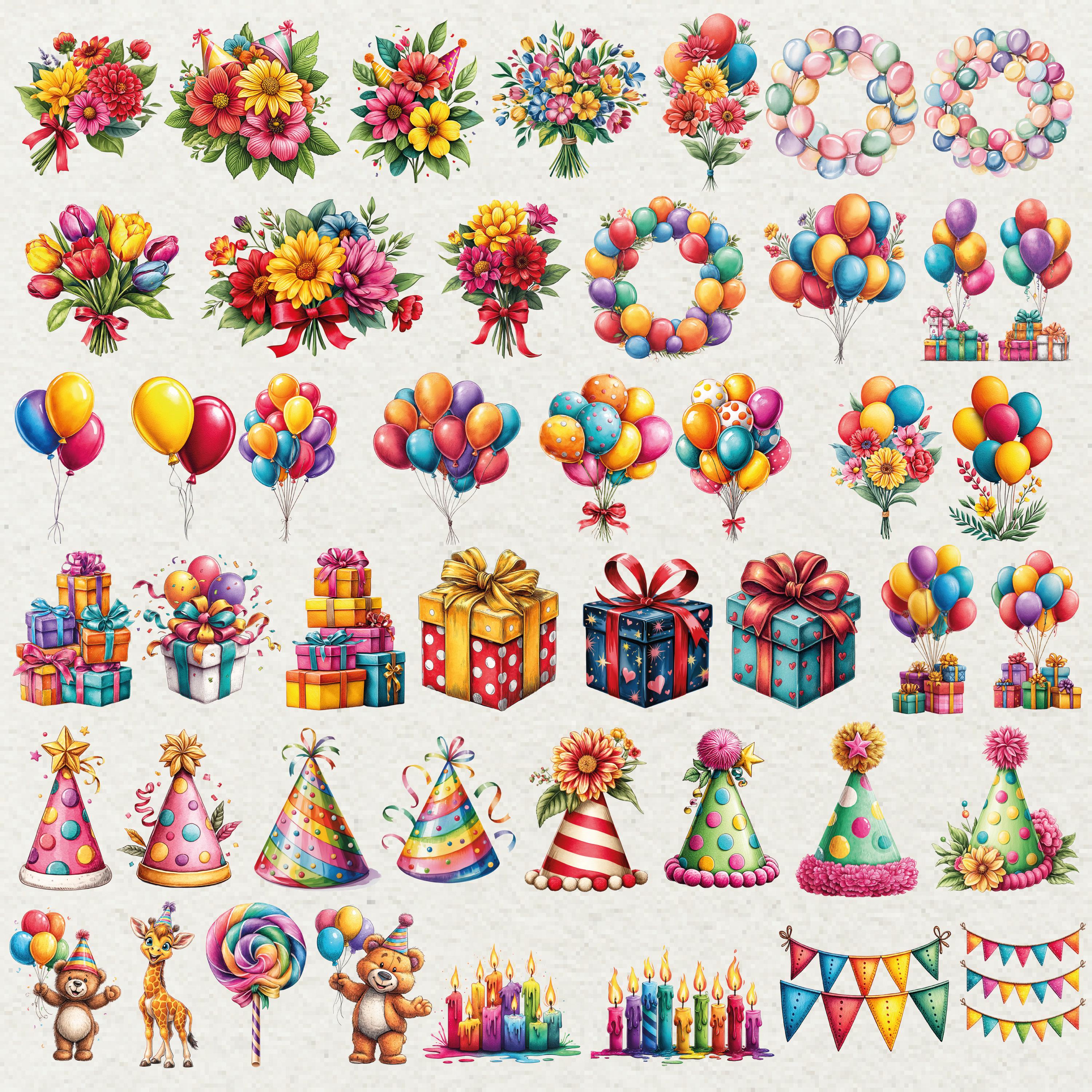 Happy Birthday Clipart Bundle Transparent PNG Party Graphics - Etsy