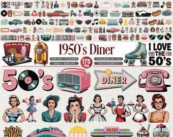 1950s Diner Retro Clipart Bundle PNG 300 DPI