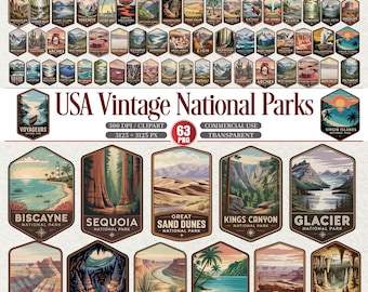 USA Vintage National Parks Clipart Bundle – 63 PNG Designs