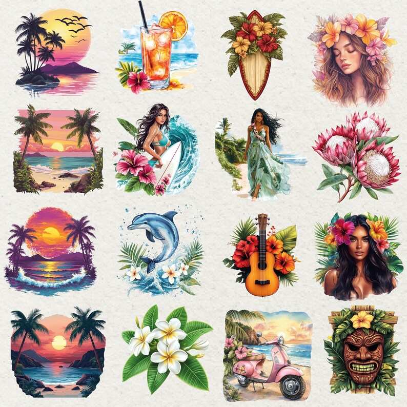 Hawaii Tropical Summer Clipart Bundle 115 PNG - Etsy