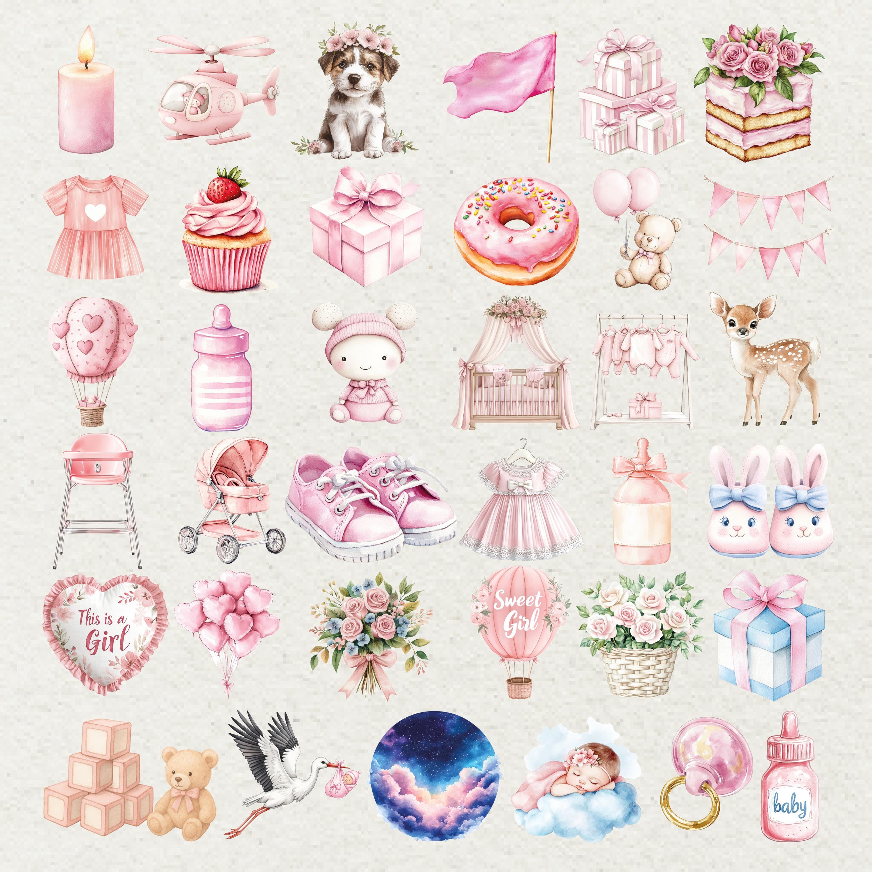 Pink Baby Shower Clipart Girl Nursery Celebration Collection PNG - Etsy