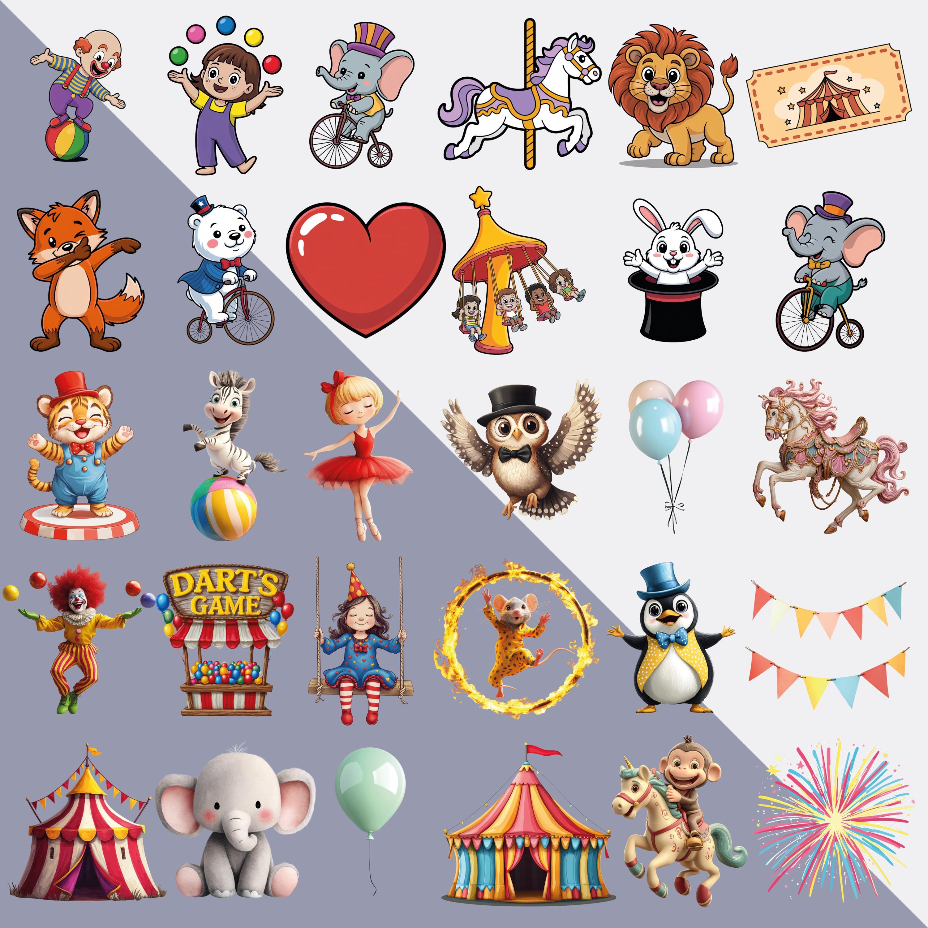 Circus Clipart Bundle Carnival Characters Animals 165 PNG - Etsy