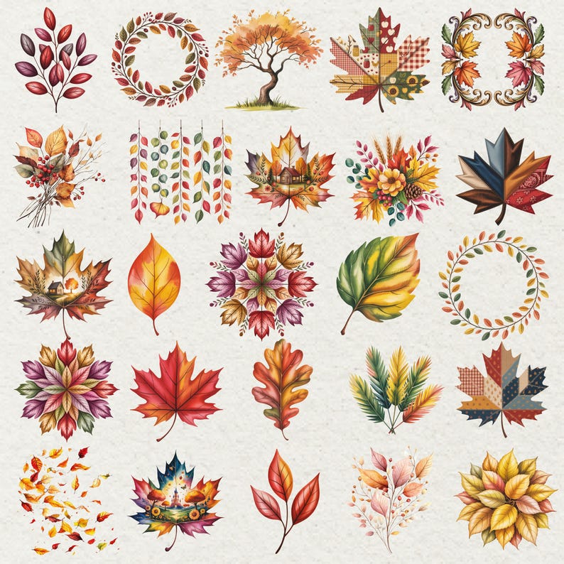 Autumn Leaves Clipart Set | Fall Foliage 300 DPI PNG - Etsy