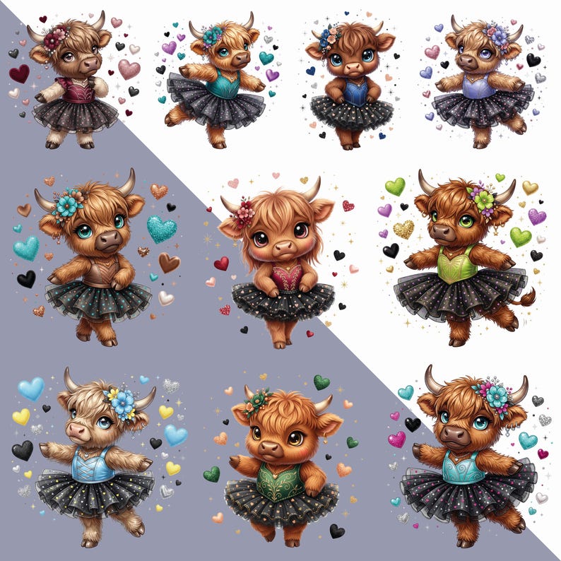 Floral Baby Highland Cow Png Clipart Bundle for Nursery Designs - Etsy