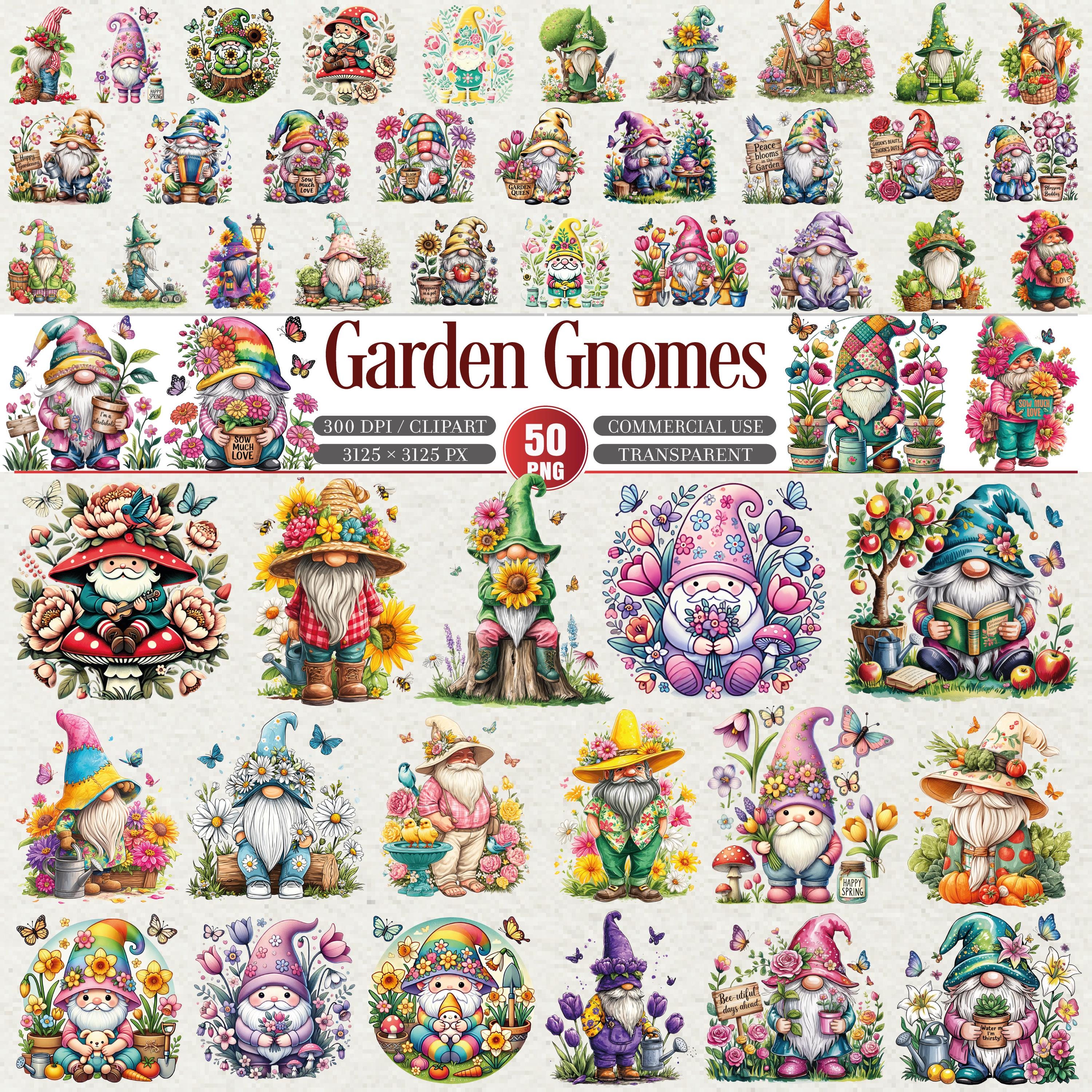 Garden Gnomes Clipart Bundle 50 PNG Spring Illustrations - Etsy